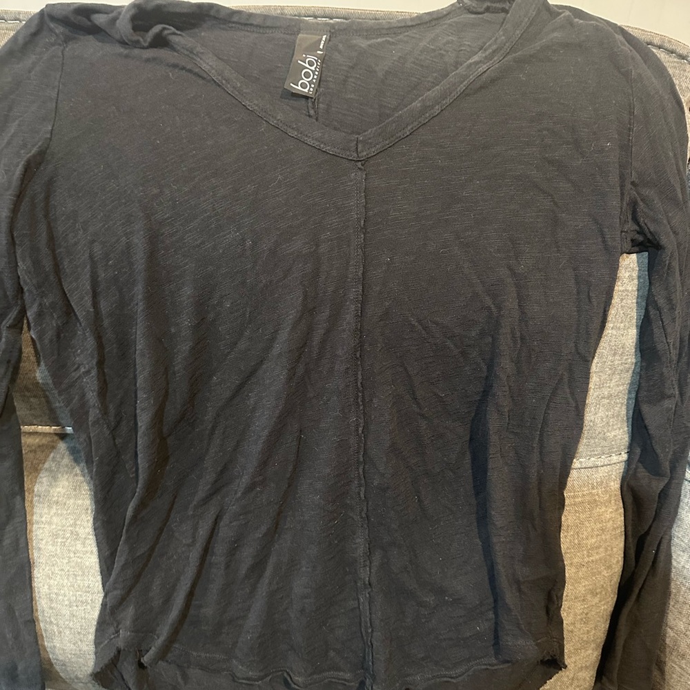bobi Charcoal Long Sleeve V-Neck Top